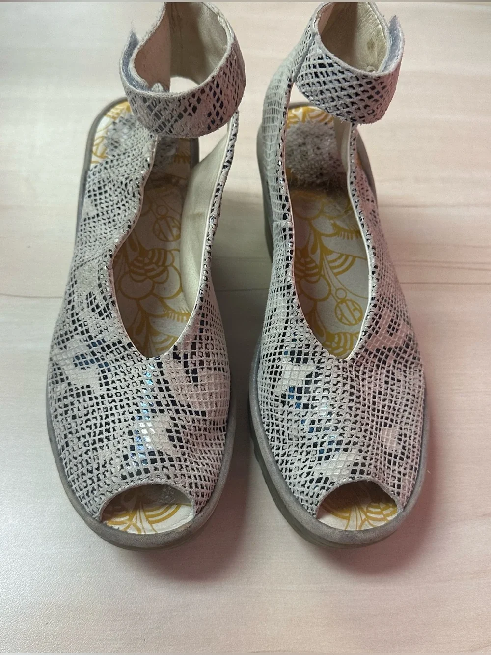 Fly London retro snakeskin wedges